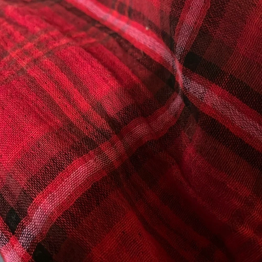 J. Jill 100% Cotton All-Season Red & Black Plaid & Houndstooth Infinity Scarf